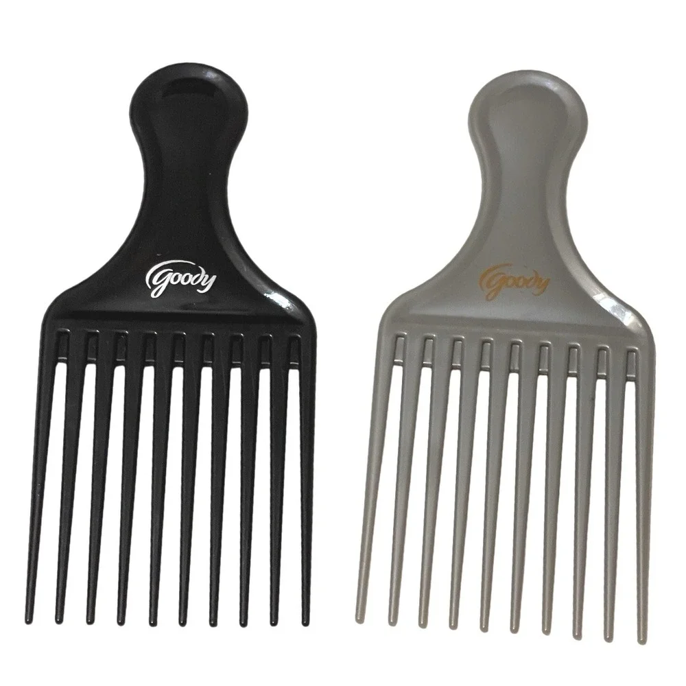 Vintage Pair 2 Goody Plastic Silver And Black Textured Hair Pick Comb Lift